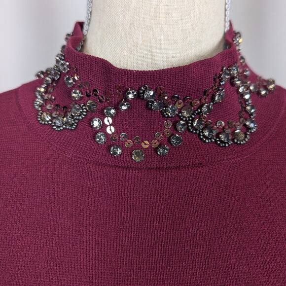 Ann Taylor Mock Neck Jewel Trimmed Sweater Maroon Size M - Picture 11 of 15